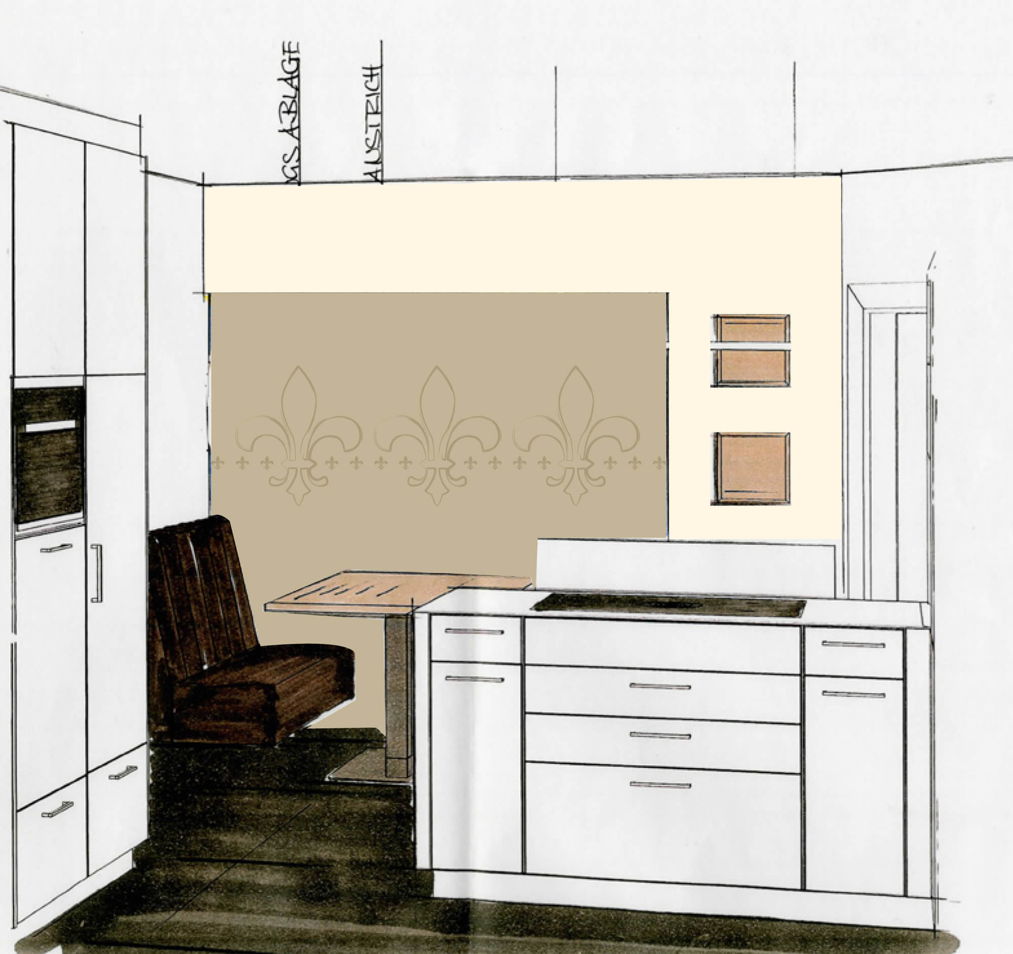 Individuelle Fototapete Lilien Küche Entwurf Zeichnung Vorschlag