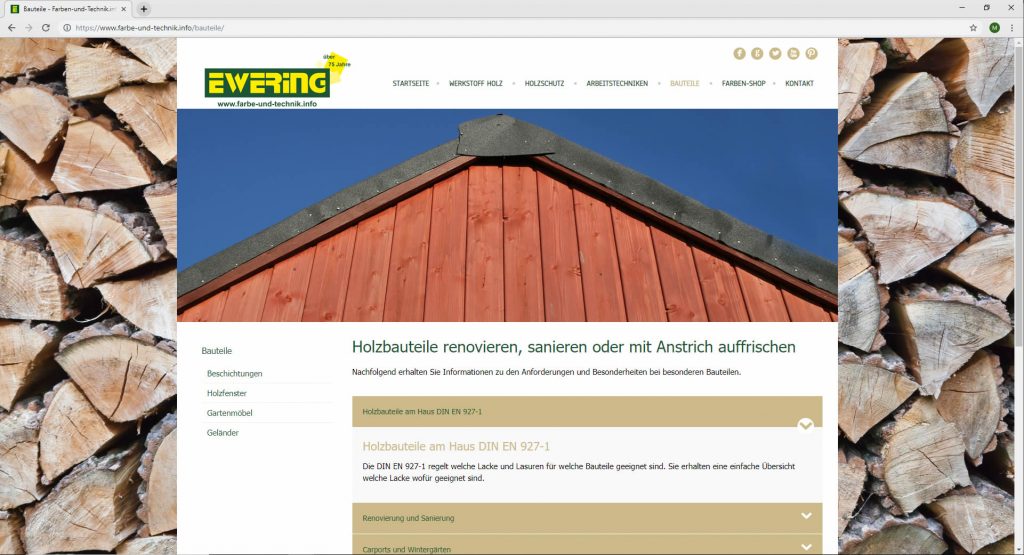 Infoseite Bauteile Webdesign Ewering farbe-und-technik.info