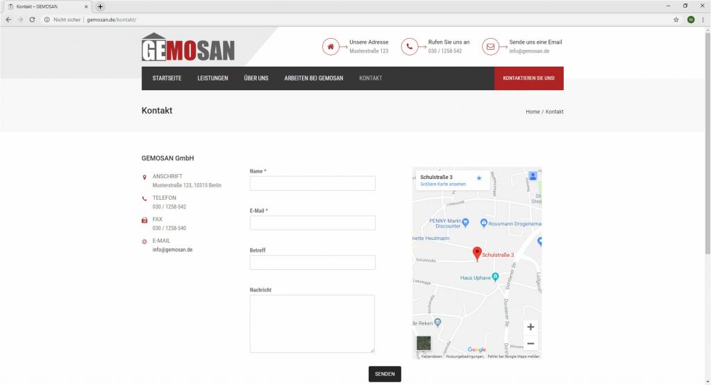 Webdesign Kontakt Gemosan Kontaktformular