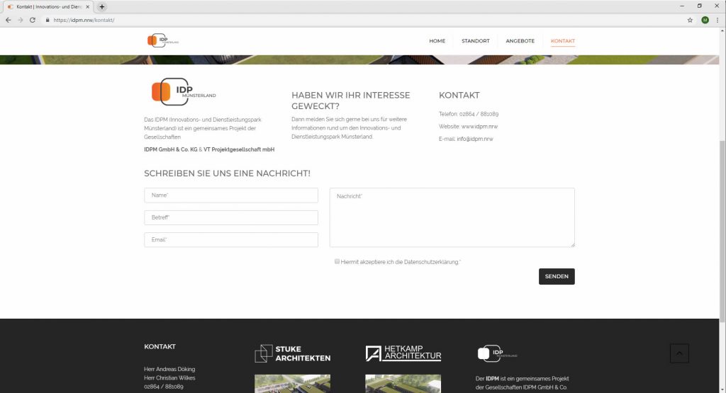 Kontaktformular idpm.nrw Webdesign Kontakt IDPM