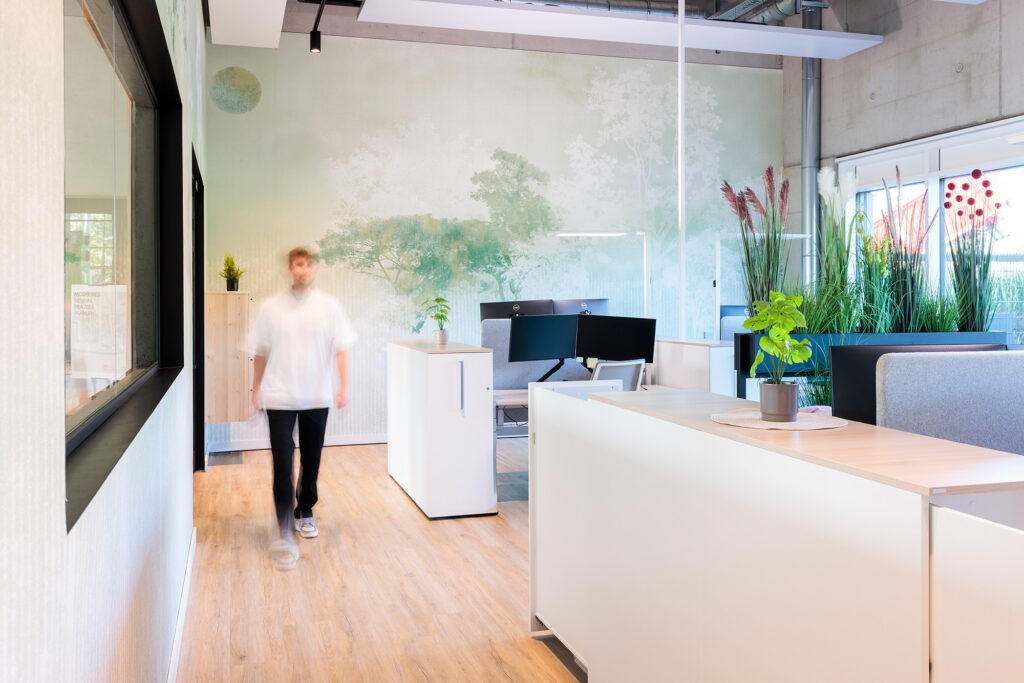 Referenz Malerarbeiten Büro Fototapete mit Bäume Aquarell verschwommen in grünen Pastelltöne